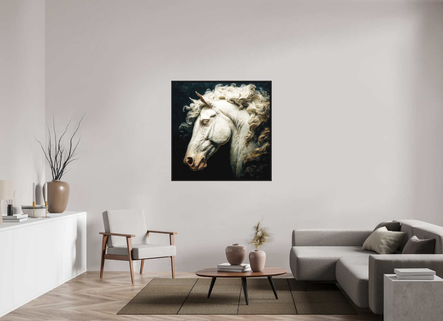 45 x 45″, Photo Print on Aluminum Backing with boarder Pale Horse
