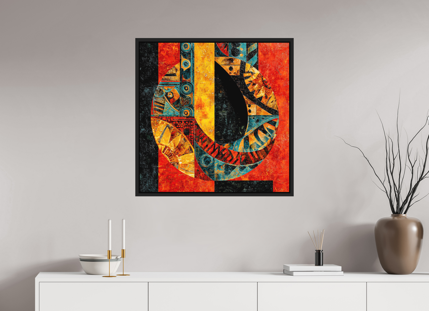 30 x 30″, Photo Print on Aluminum Backing with boarder Tribal Circle 1