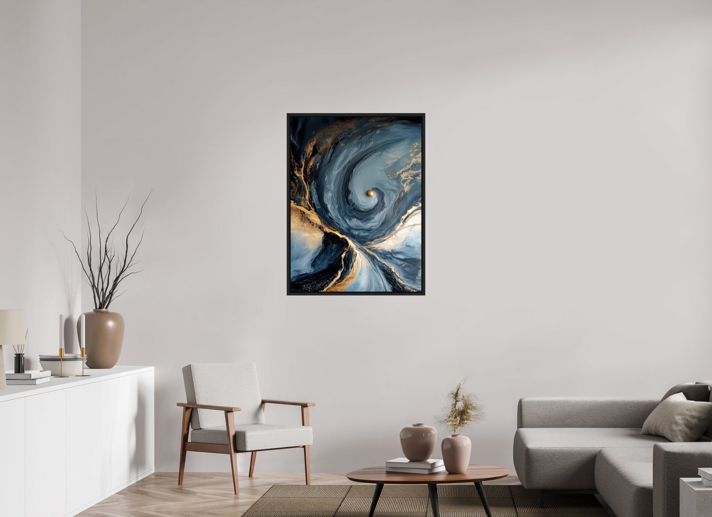30 x 40″, Fine Art Print on Aluminum Dibond with Boarder Abstract Ocean Gold