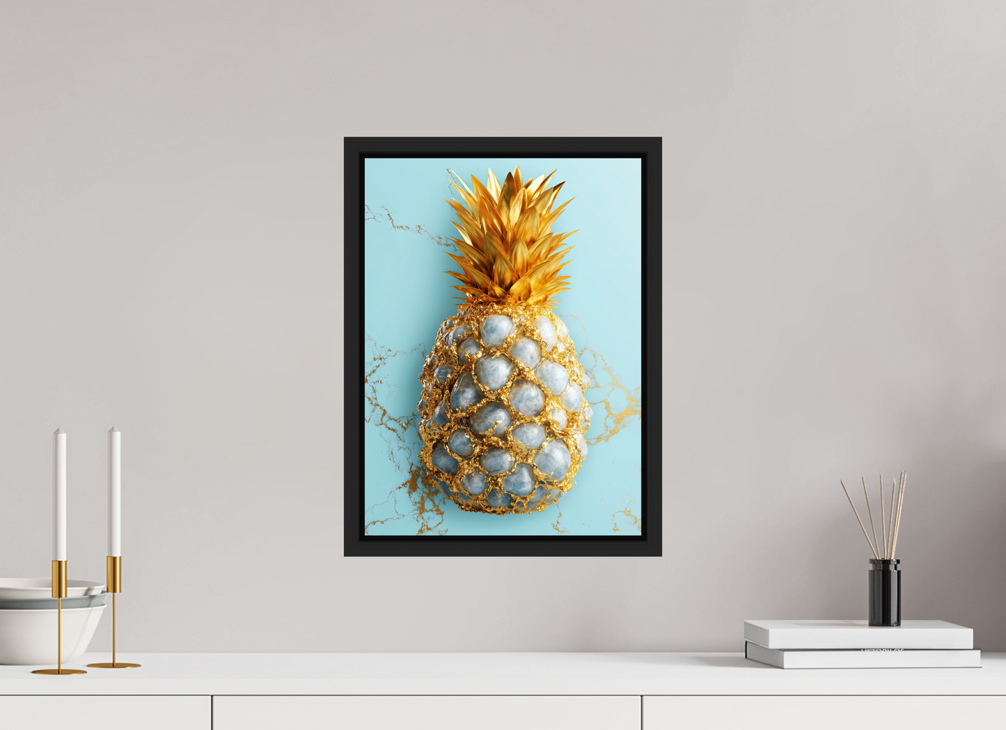 12 x 16.4″, Fine Art Print on Aluminum Dibond with Boarder Gold Pineapple