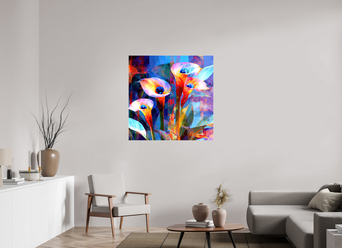 40 x 40″, Glossy Canvas Abstract Calla Lily Flowers
