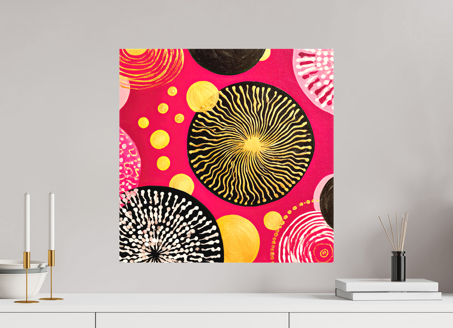 20 x 20″, Textile on Canvas Spores