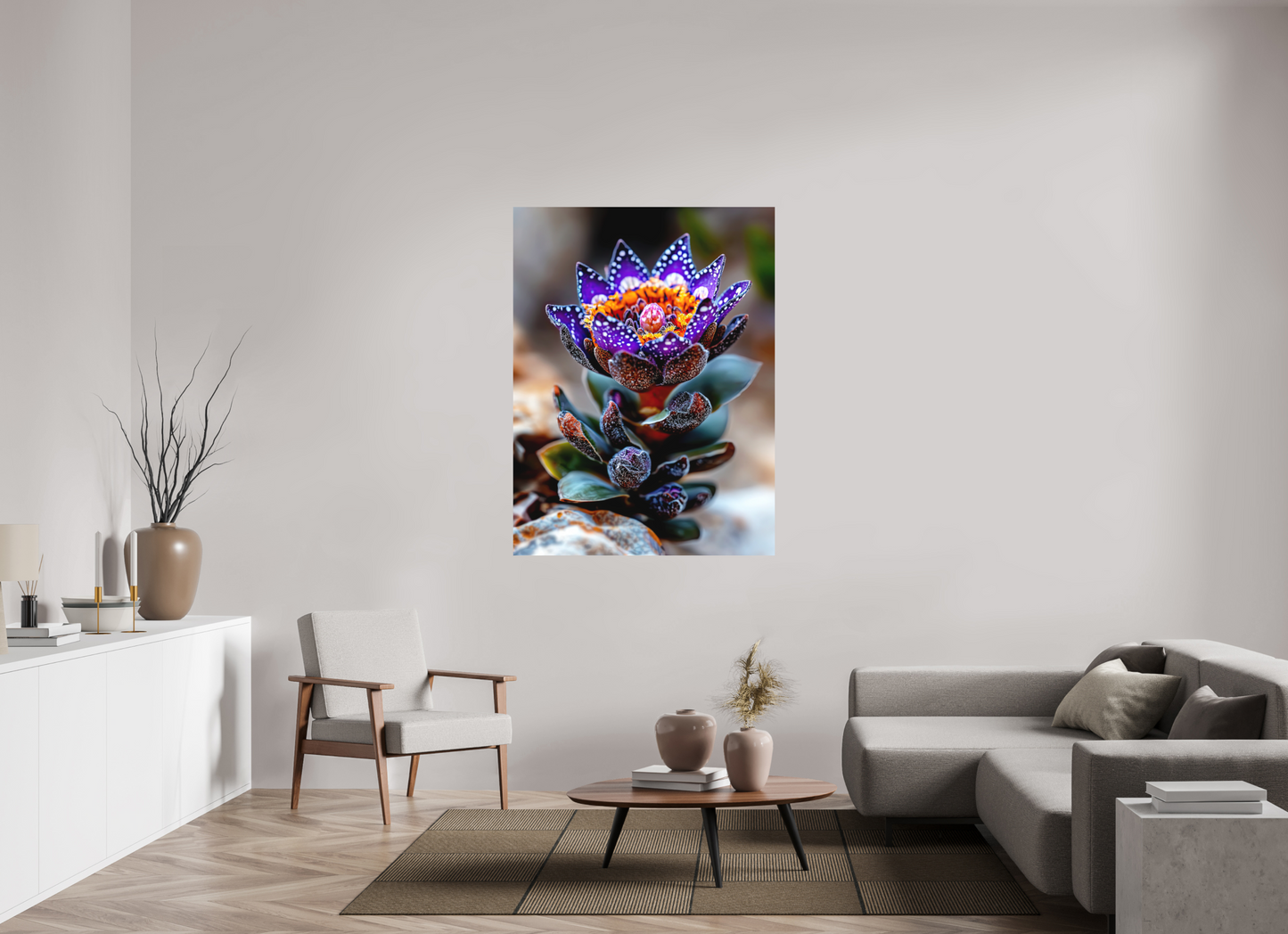 42 x 56″, Photo Print on Aluminum Backing Caterpillar Flower