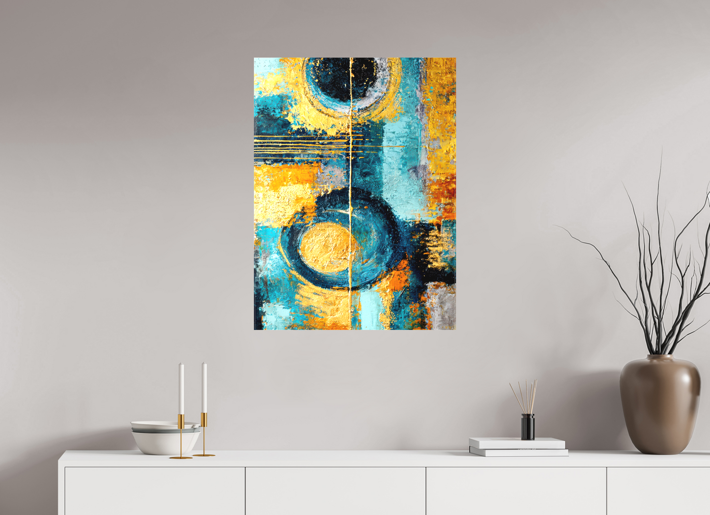24 x 32.5″, Textile on Canvas Abstract Gold Paint