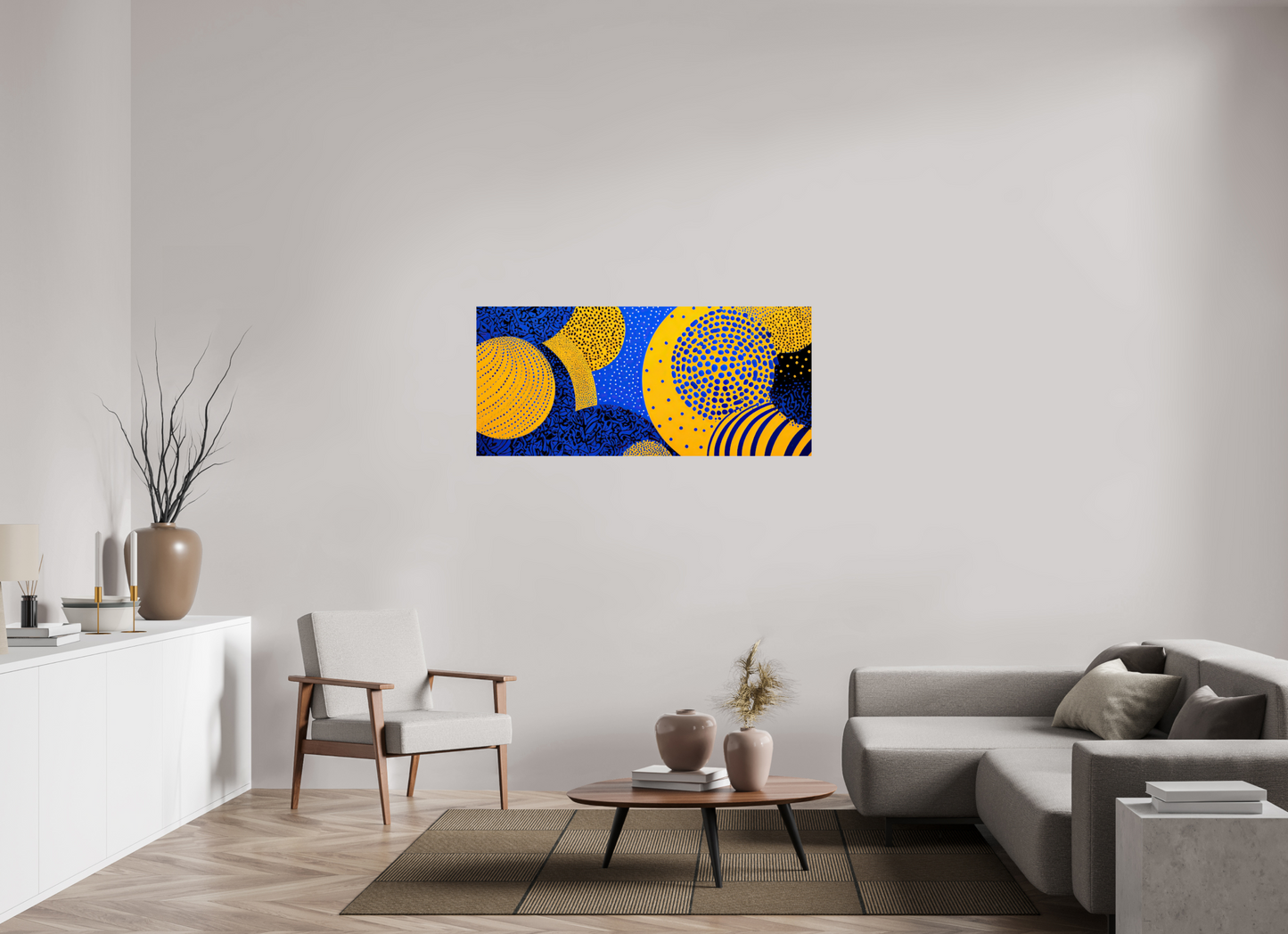 53.8 x 24″, Fine Art Print On Aluminum Dibond Yellow & Blue 2