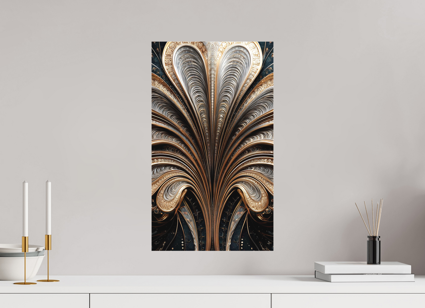 12 x 20.9″, Textile on Canvas Art Deco Abstract Flower 3