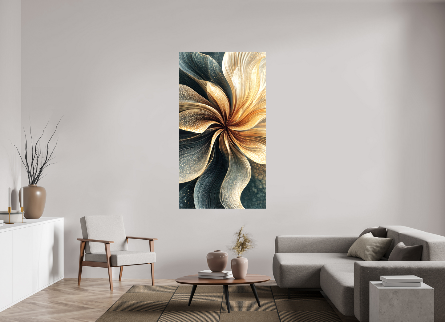 39 x 70.4″, Glossy Canvas Abstract Flower Swirl