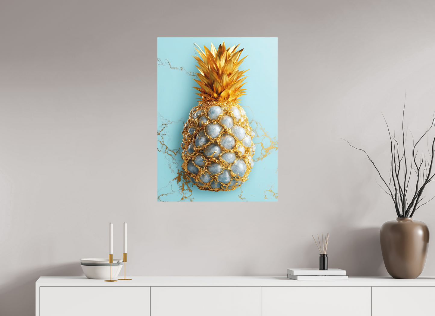 24 x 32.7″, Photo Print on Aluminum Backing Gold Pineapple