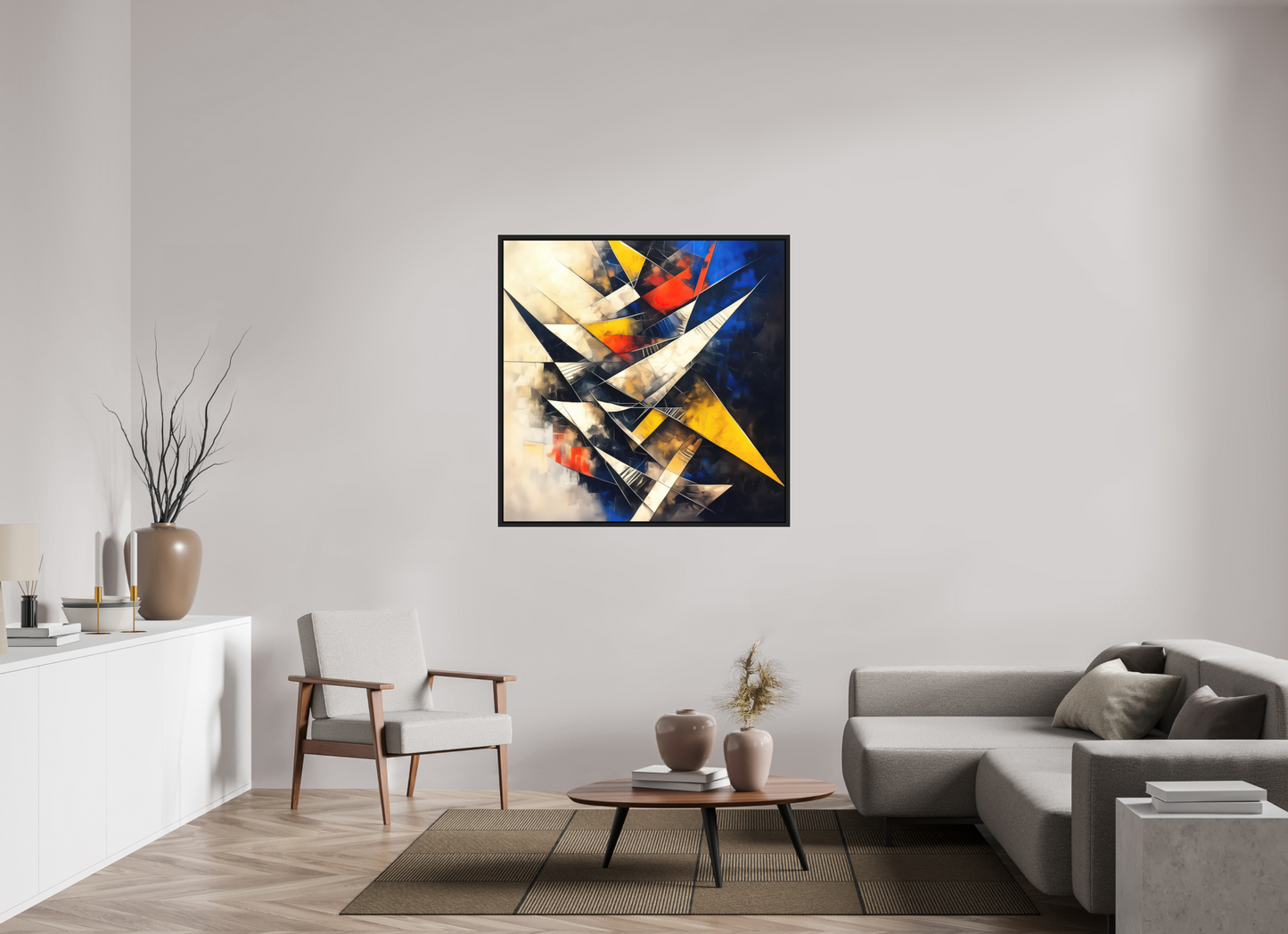 45 x 45″, Photo Print on Aluminum Backing with boarder Abstract Triangles