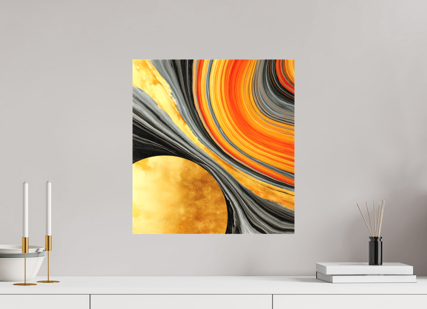 16 x 17.3″, Textile on Canvas Abstract Gold Geode