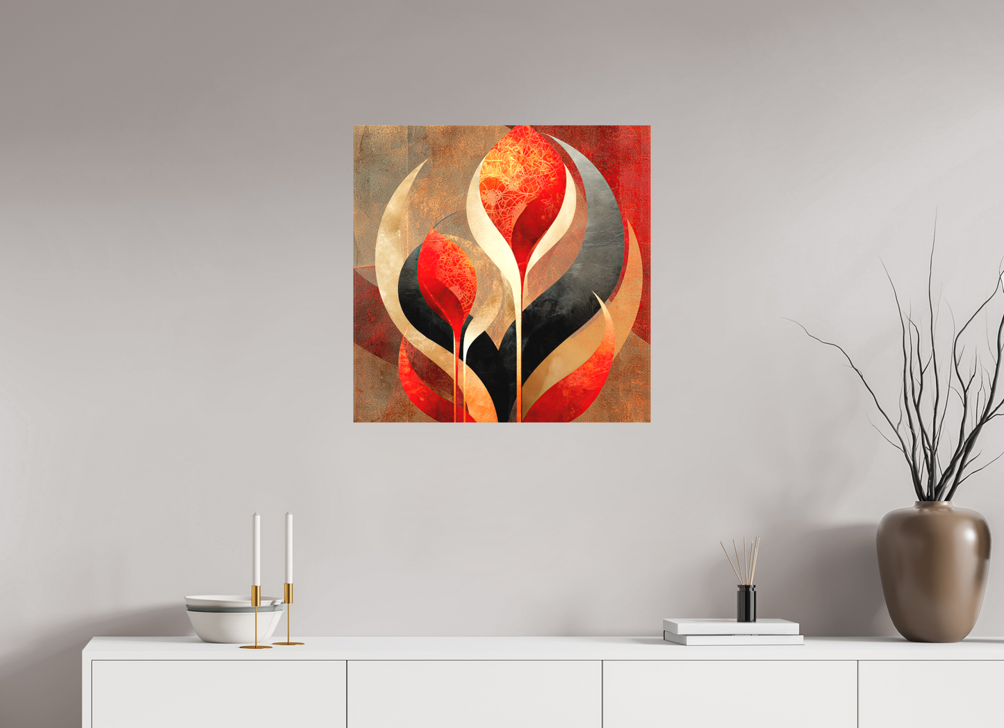 25 x 25″, Textile on Canvas Abstract Flowers 1