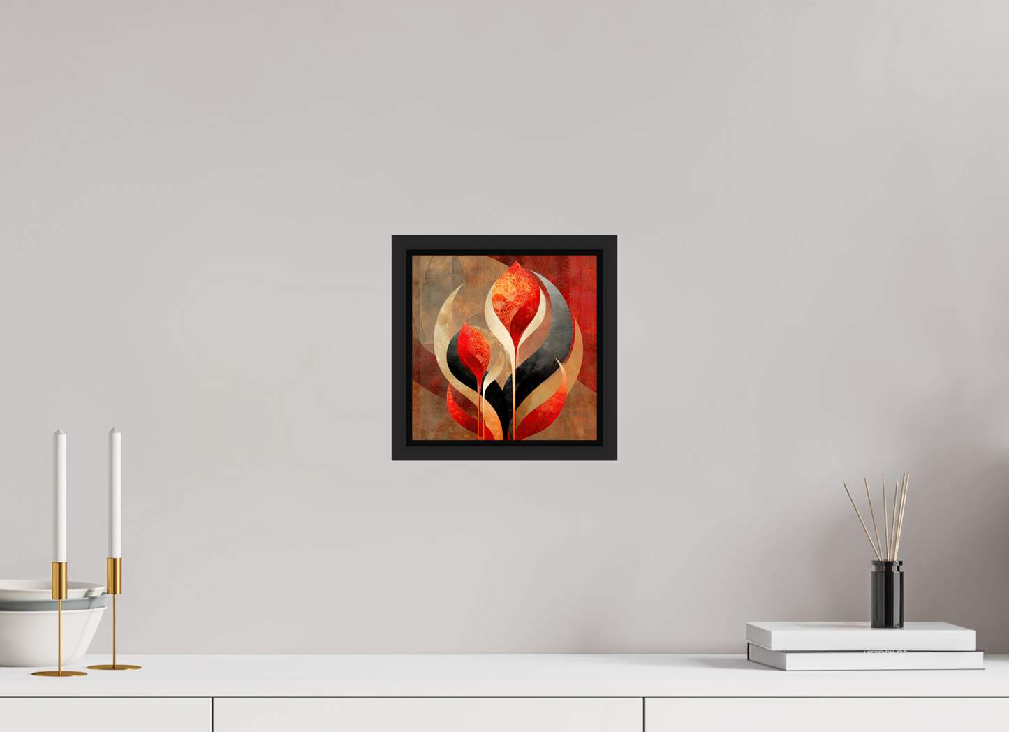 8 x 8″, Fine Art Print on Aluminum Dibond with Boarder Abstract Flowers 1