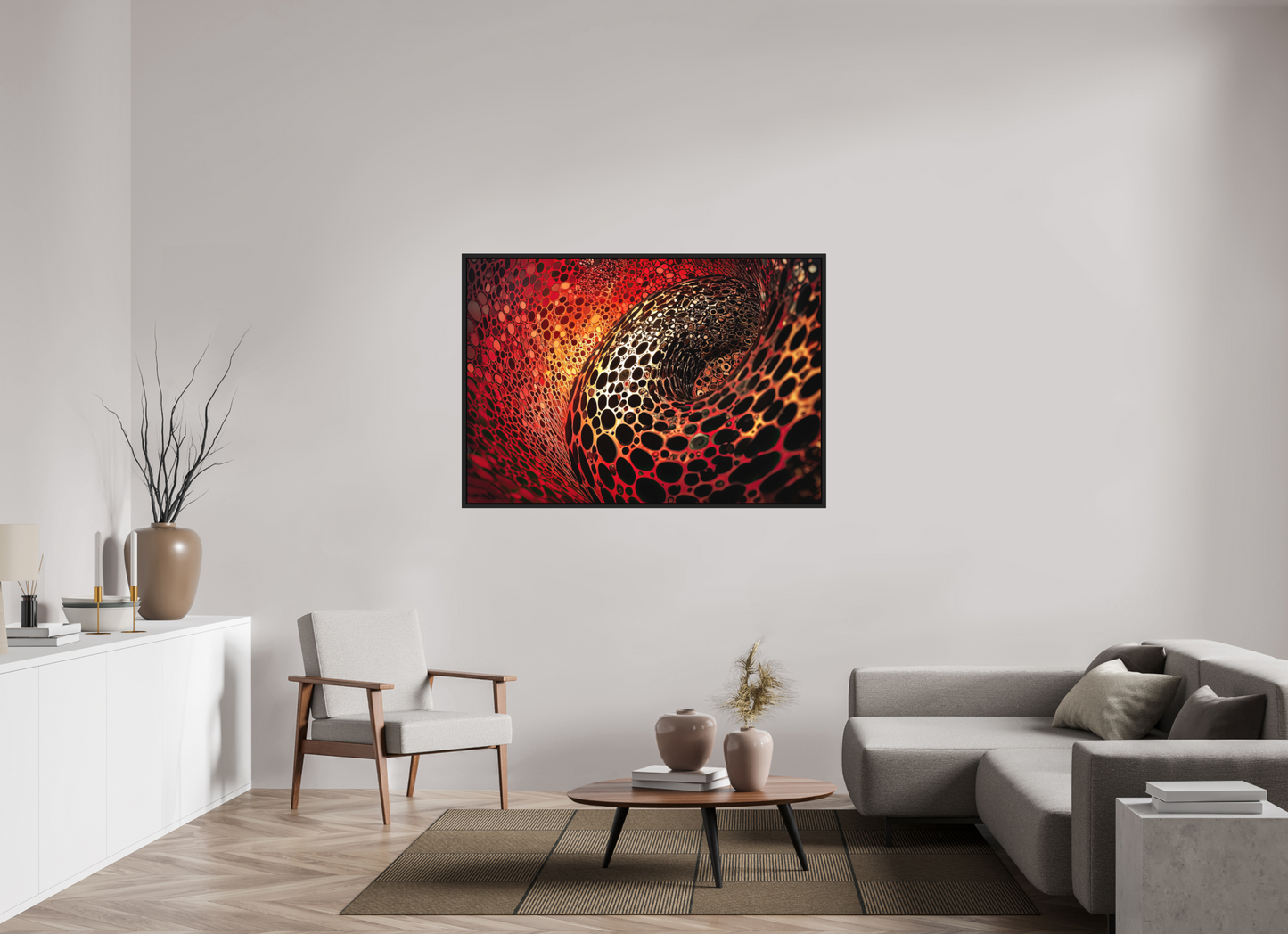 56.6 x 39″, Photo Print on Aluminum Backing with boarder Red Leopard