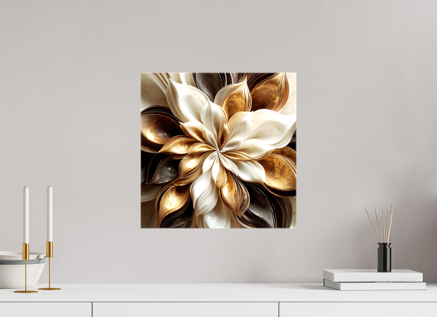 15 x 15″, Glossy Canvas Coffee Marble Flower