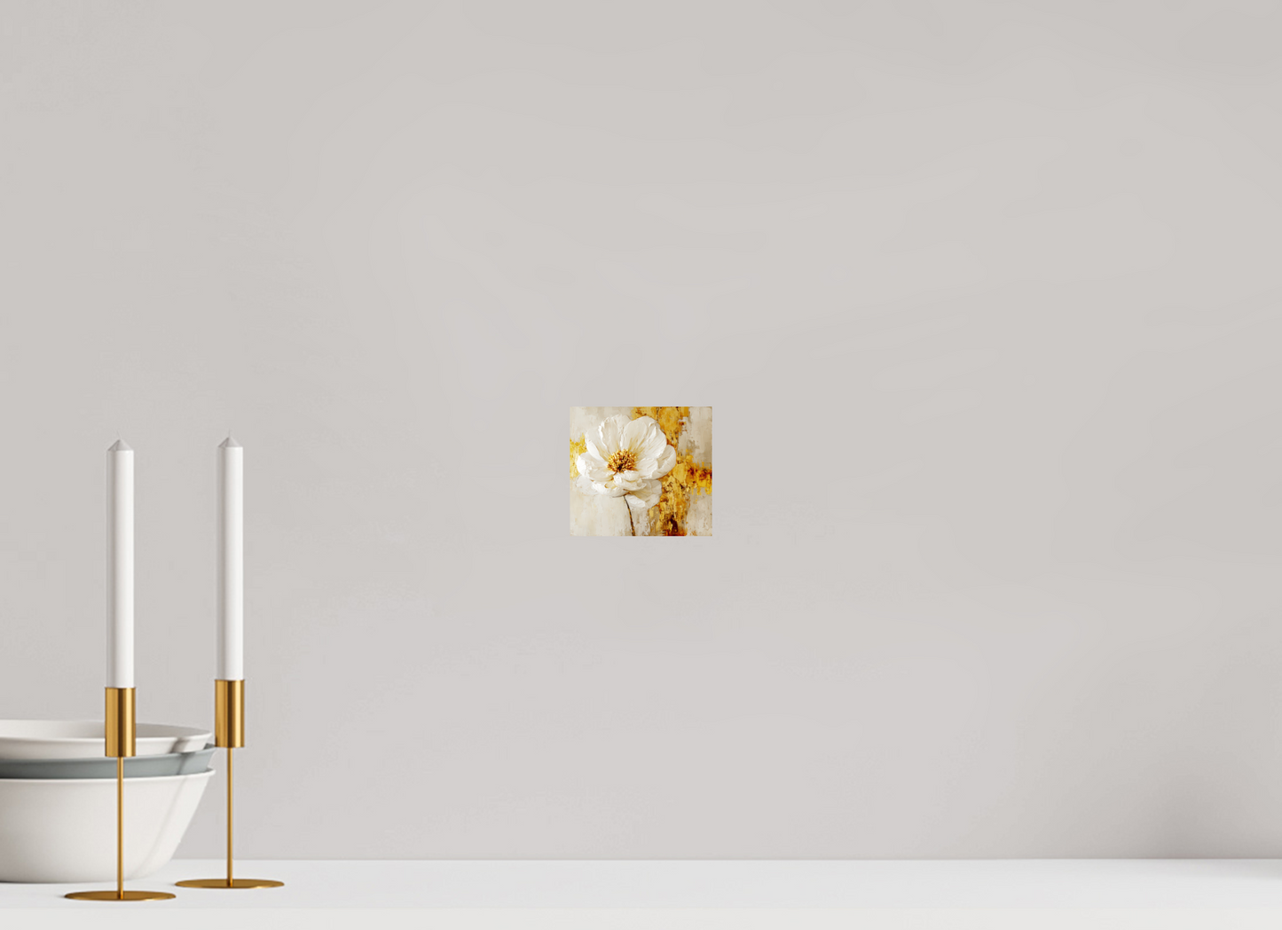 4.4 x 4″, Fine Art Print On Aluminum Dibond White and Gold Flower 3