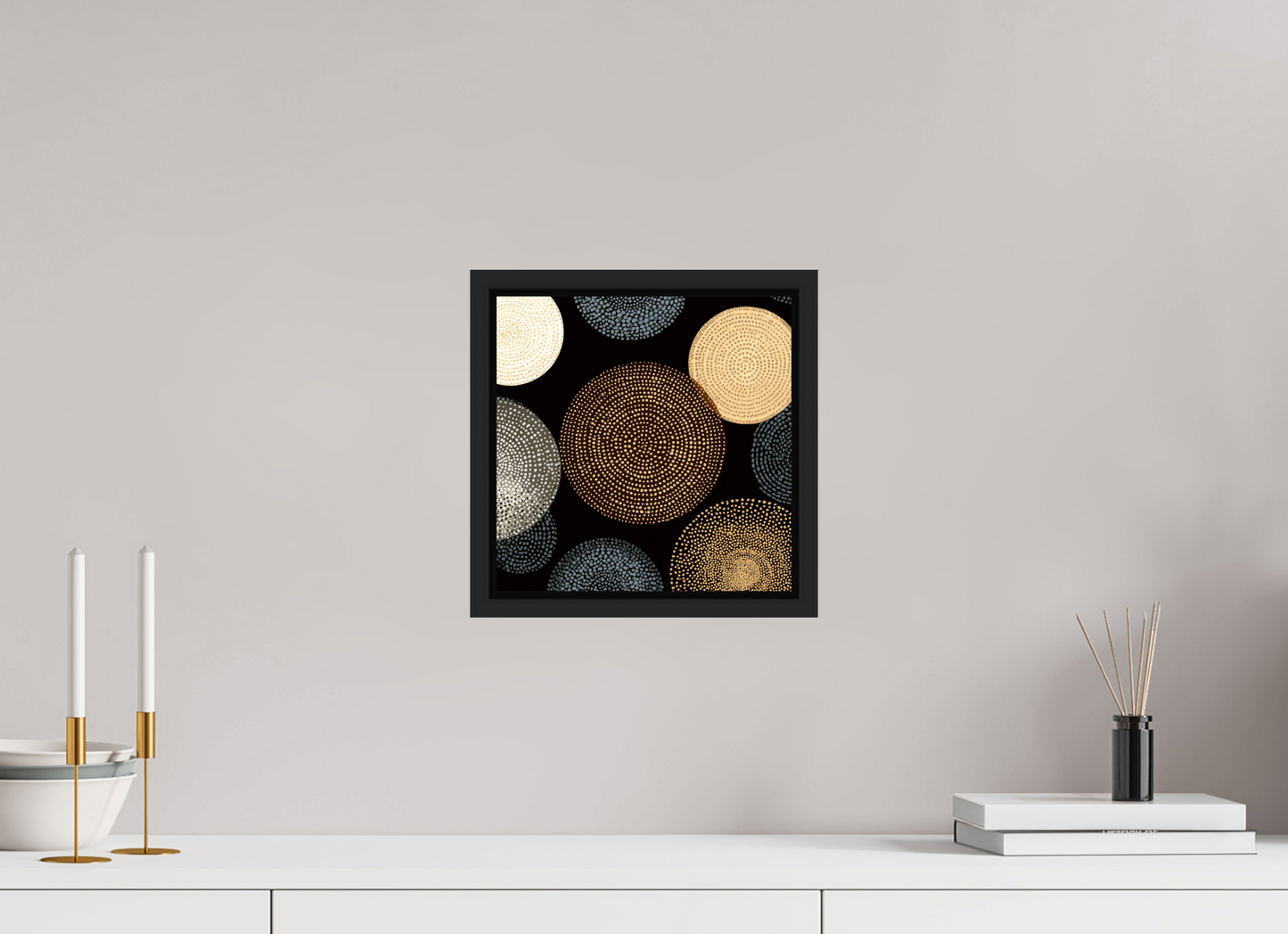 10 x 10″, Fine Art Print on Aluminum Dibond with Boarder Dot Circles