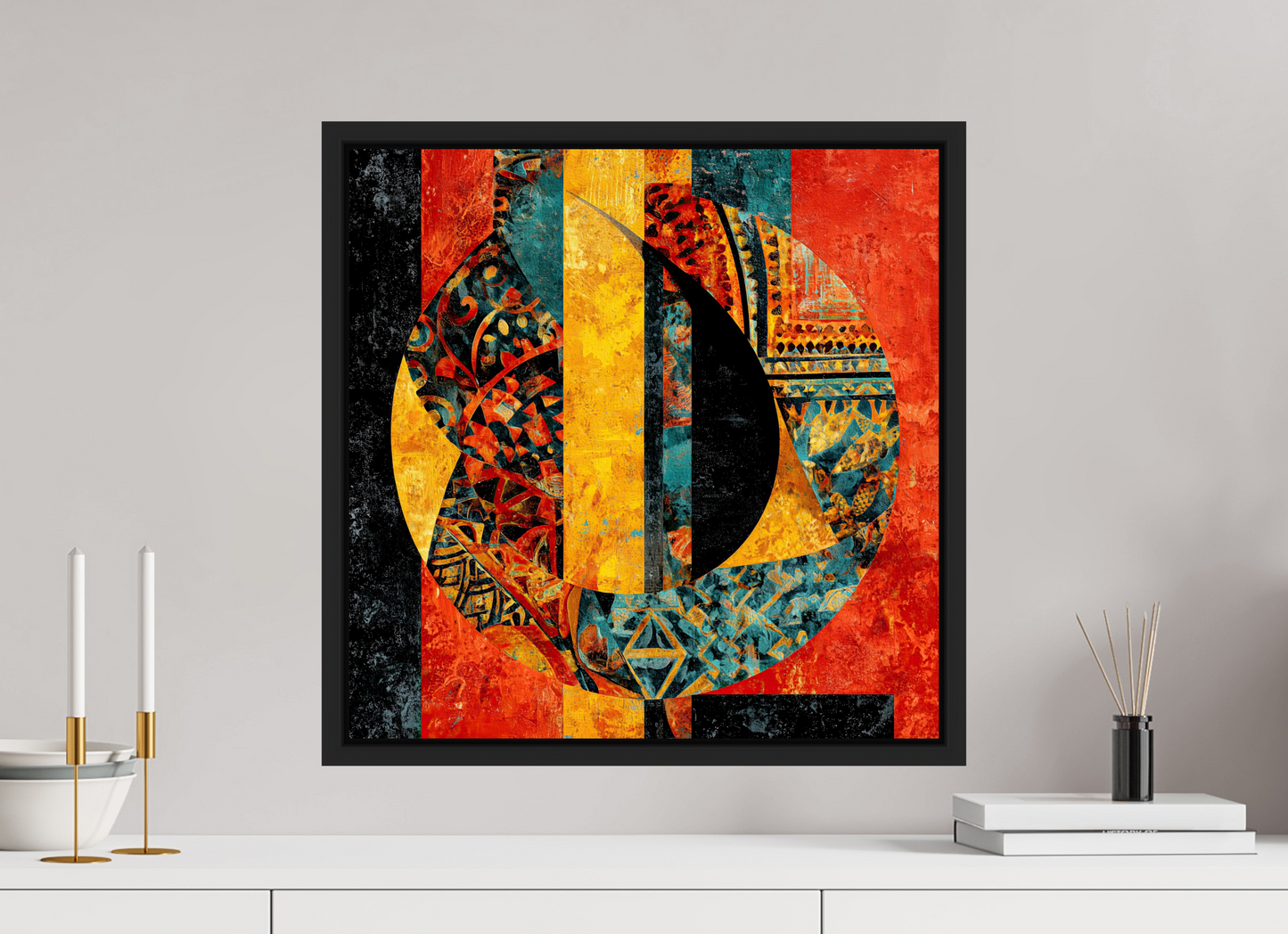 20 x 20″, Fine Art Print on Aluminum Dibond with Boarder Tribal Circle 2
