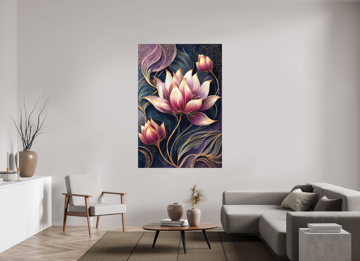 47 x 69.5″, Photo Print on Aluminum Backing Art Deco Purple Lotus