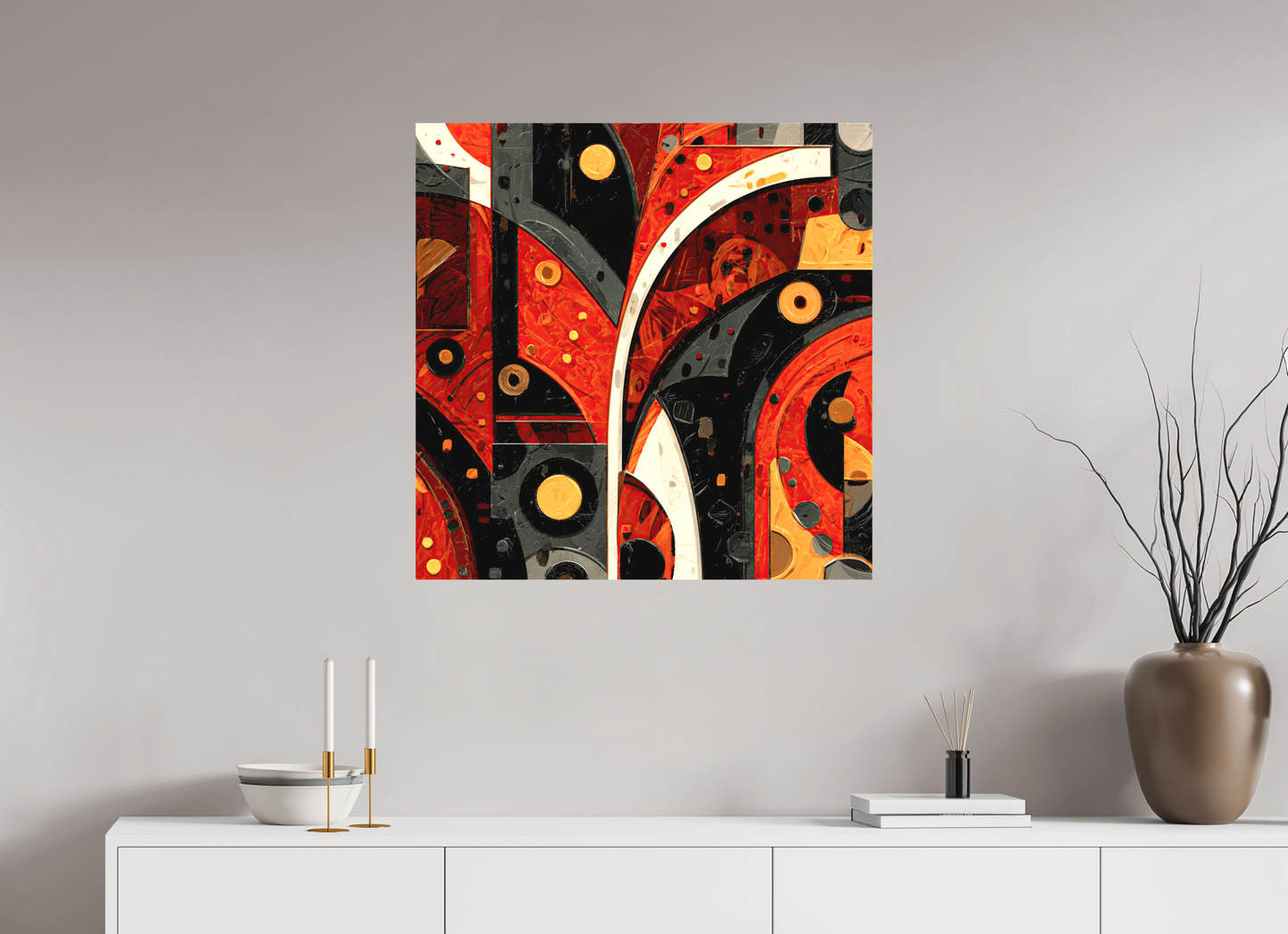 30 x 30″, Textile on Canvas Abstract Chaos