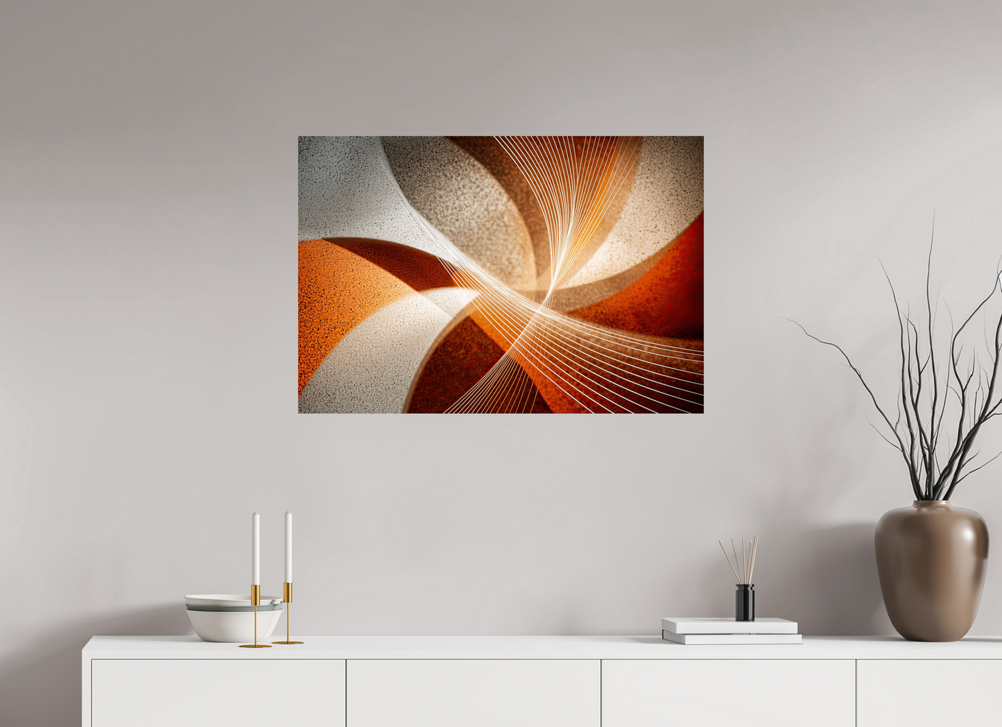 35.1 x 24″, Fine Art Print On Aluminum Dibond Orange & White Swirl