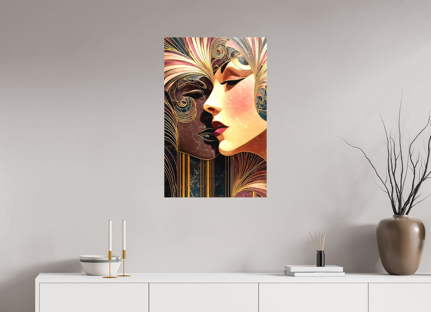 20 x 31.5″, Textile on Canvas Art Deco Women