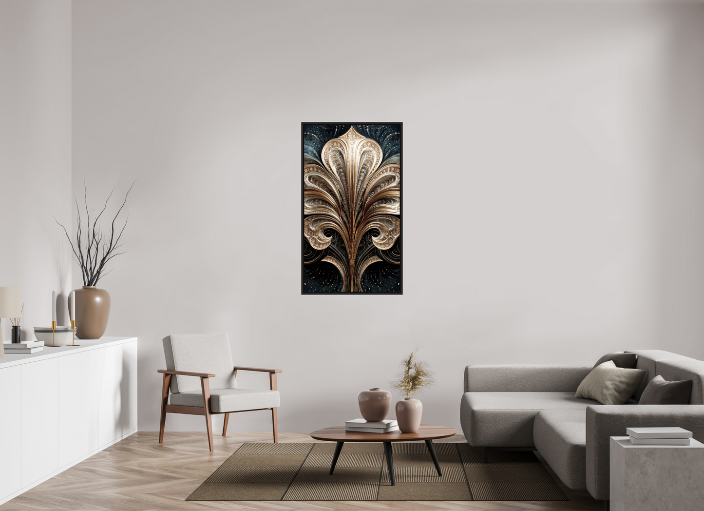 28 x 48.7″, Fine Art Print on Aluminum Dibond with Boarder Art Deco Abstract Flower 1