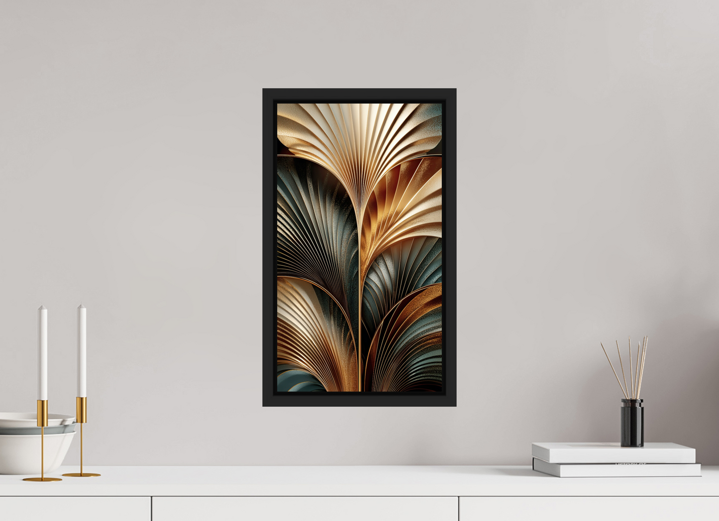 10 x 17.5″, Fine Art Print on Aluminum Dibond with Boarder Art Deco Leaves 3