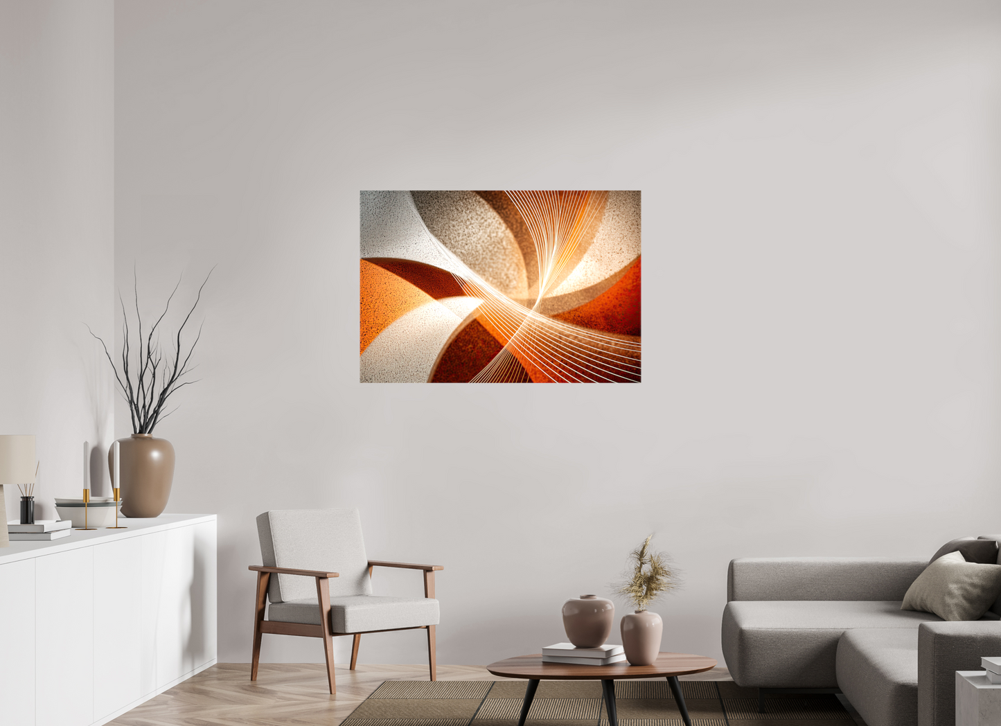 45.4 x 31″, Glossy Canvas Orange & White Swirl