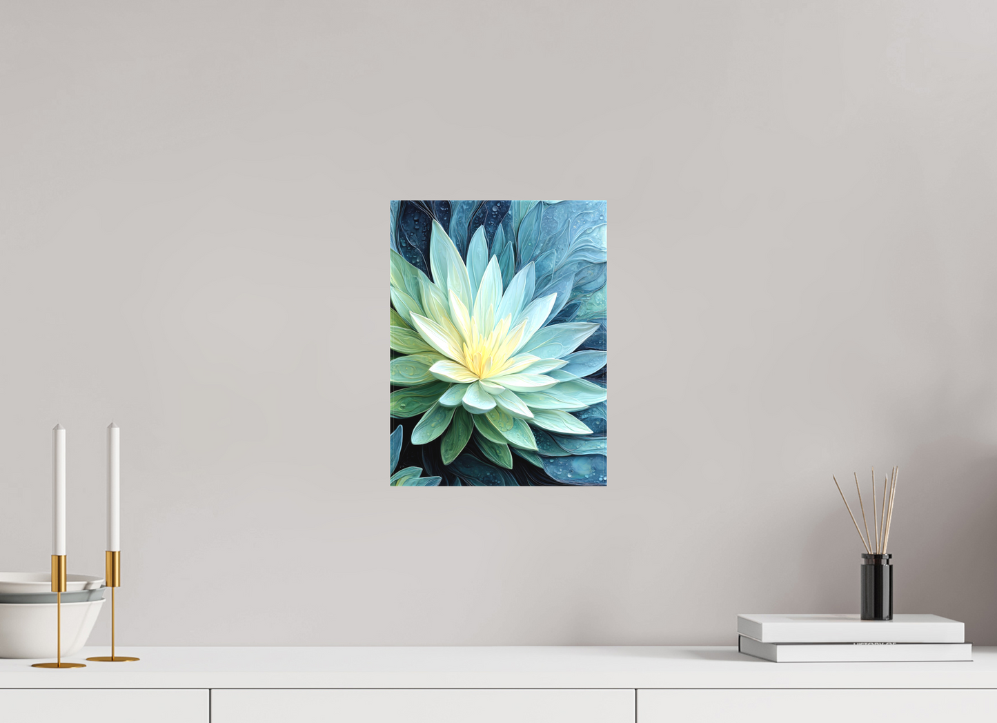 9 x 12″, Textile on Canvas Blue Lily