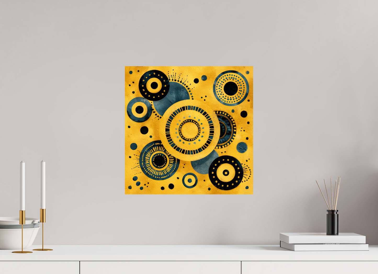 15 x 15″, Fine Art Print On Aluminum Dibond Yellow & Blue