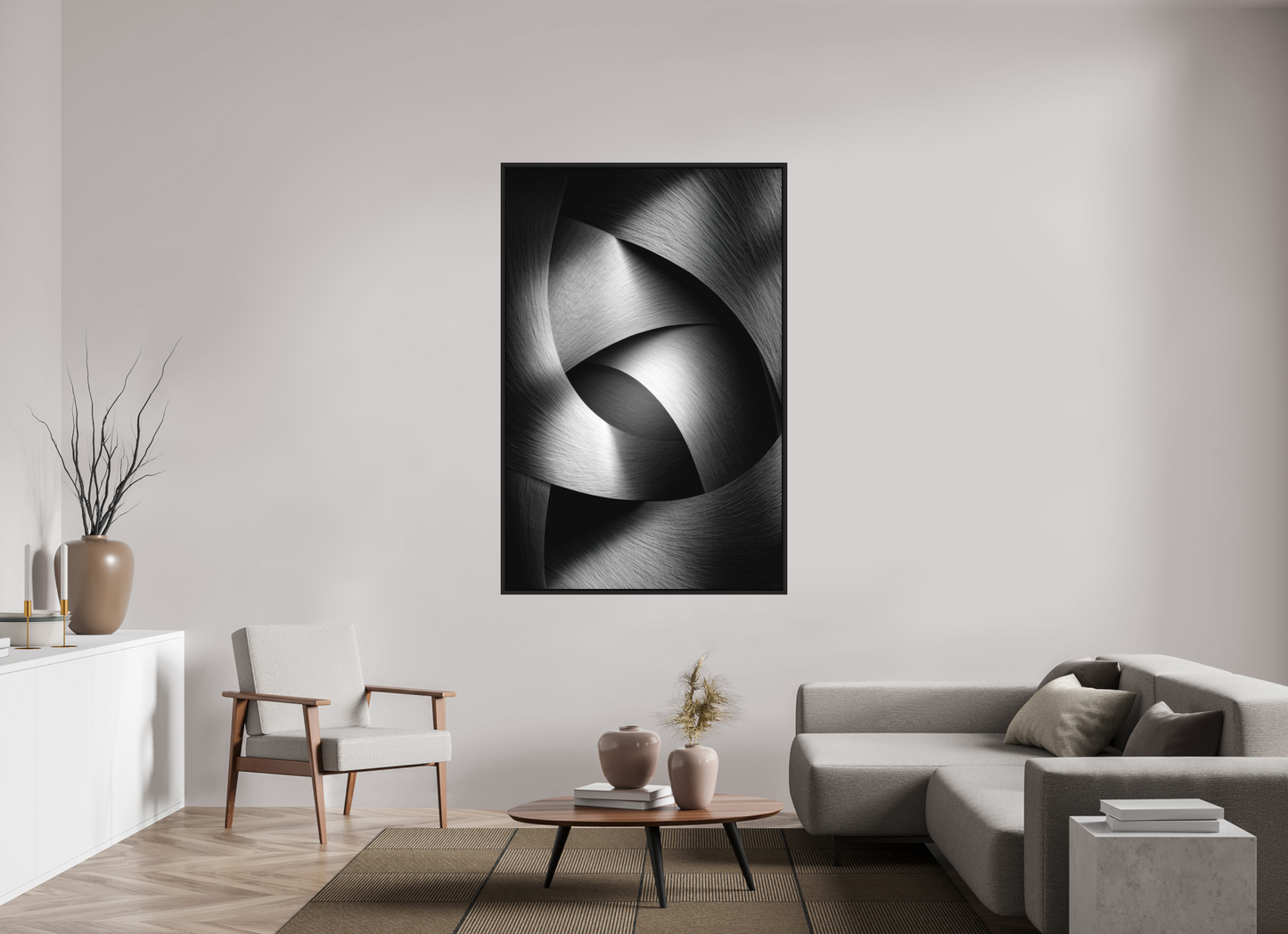 43 x 65.7″, Photo Print on Aluminum Backing with boarder Abstract B&W 4
