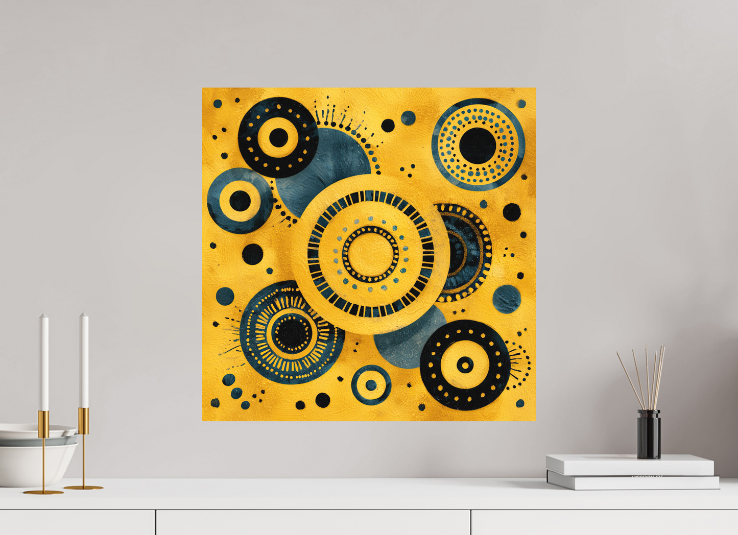 20 x 20″, Photo Print on Aluminum Backing Yellow & Blue