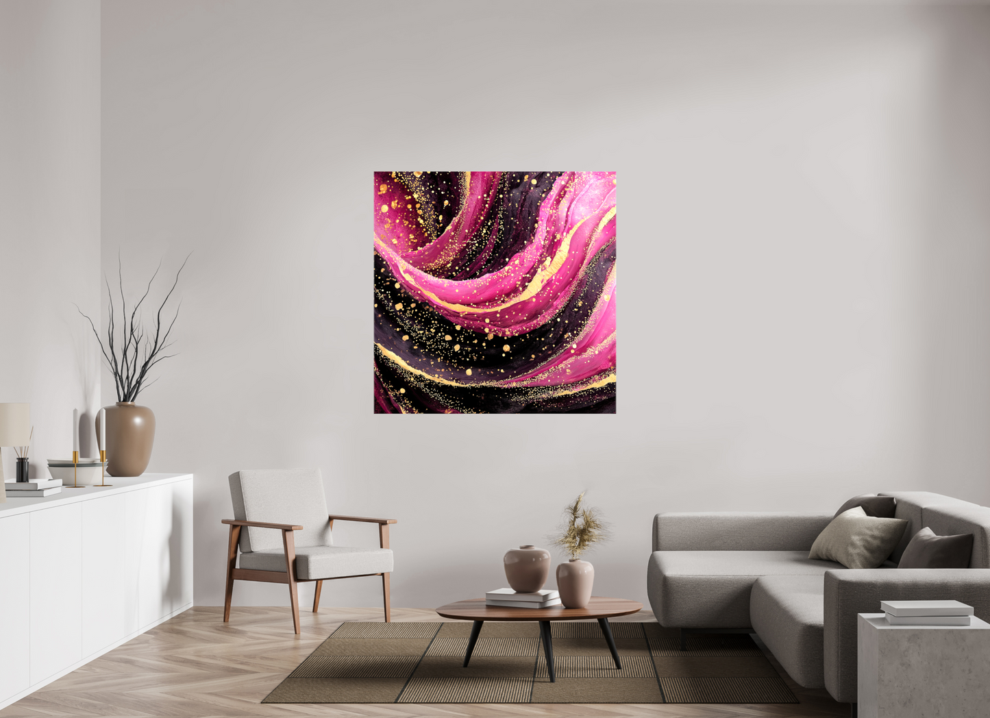 50 x 50″, Glossy Canvas Pink & Gold