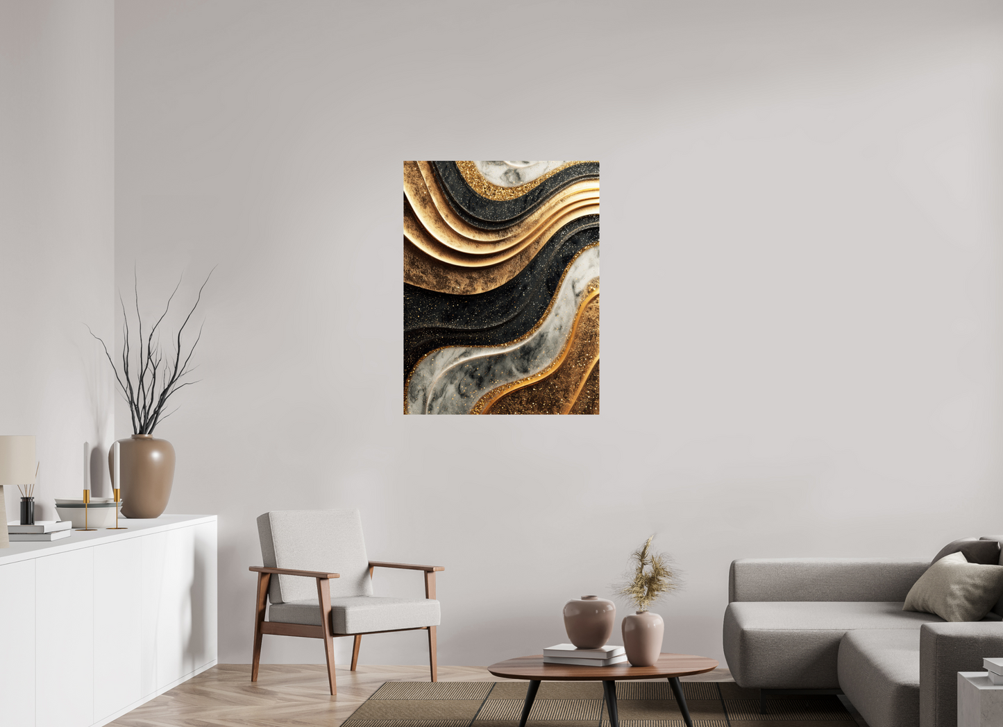 32 x 41.5″, Fine Art Print On Aluminum Dibond Gold Marble Swirl