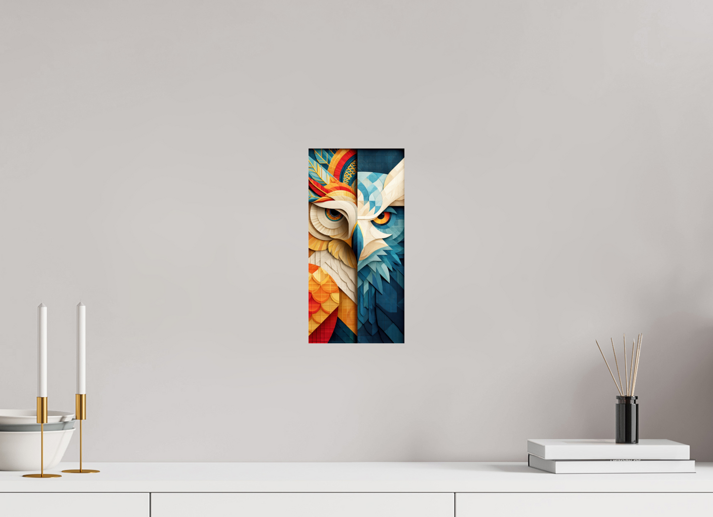 6 x 12.2″, Fine Art Print On Aluminum Dibond Abstract Warm & Cold Owl