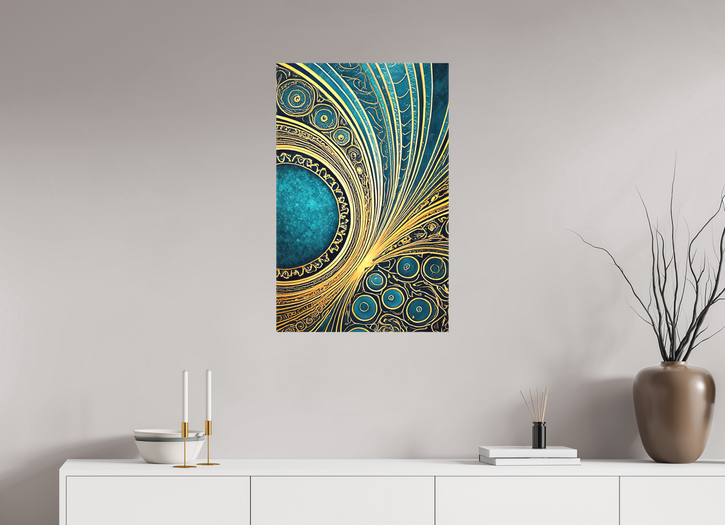 20 x 31.5″, Textile on Canvas Art Deco Teal 2