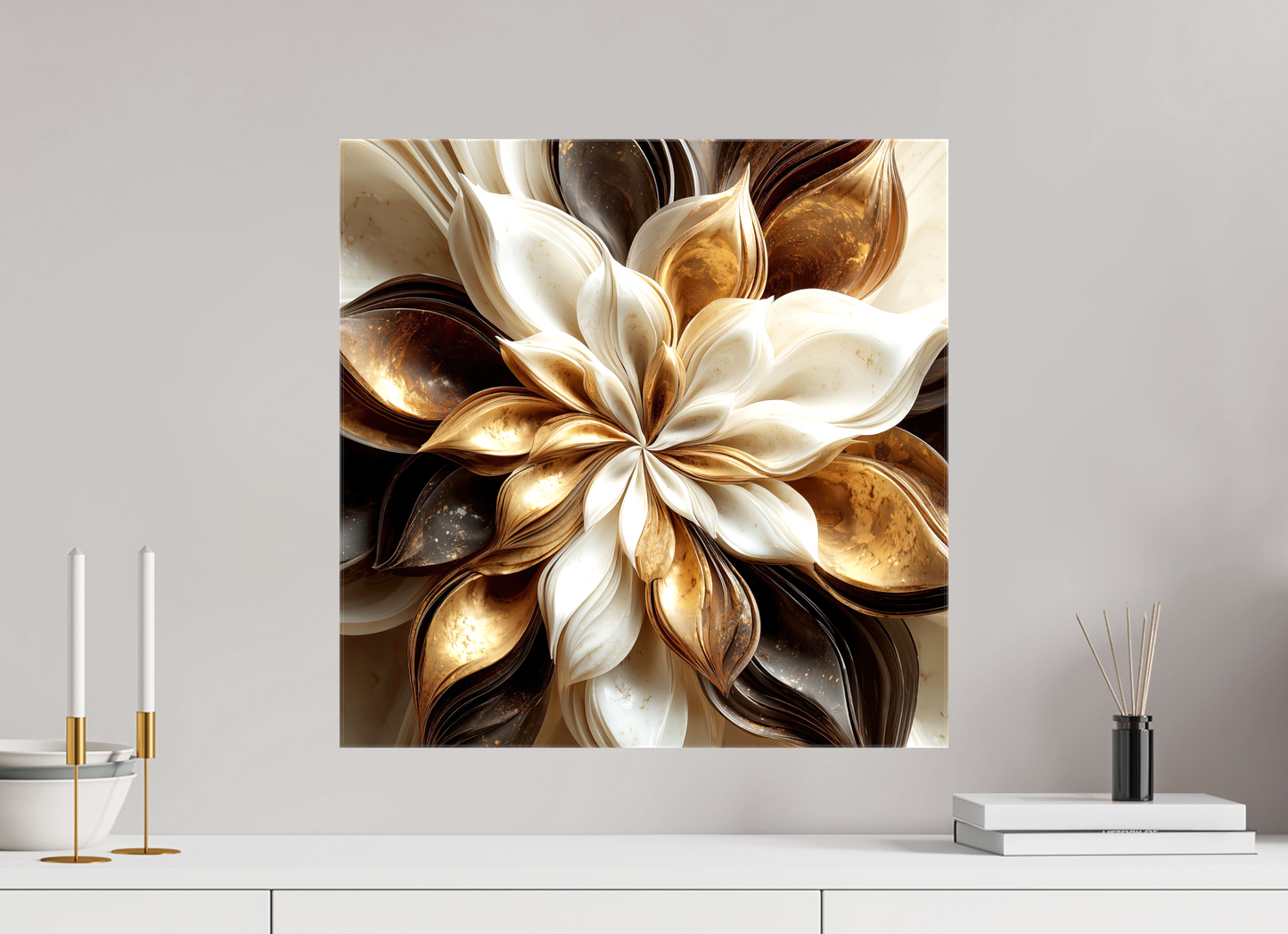20 x 20″, Glossy Canvas Coffee Marble Flower