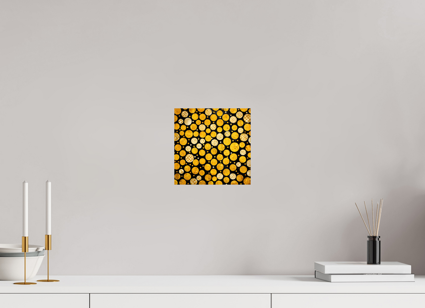 8 x 8″, Fine Art Print On Aluminum Dibond Gold Dots