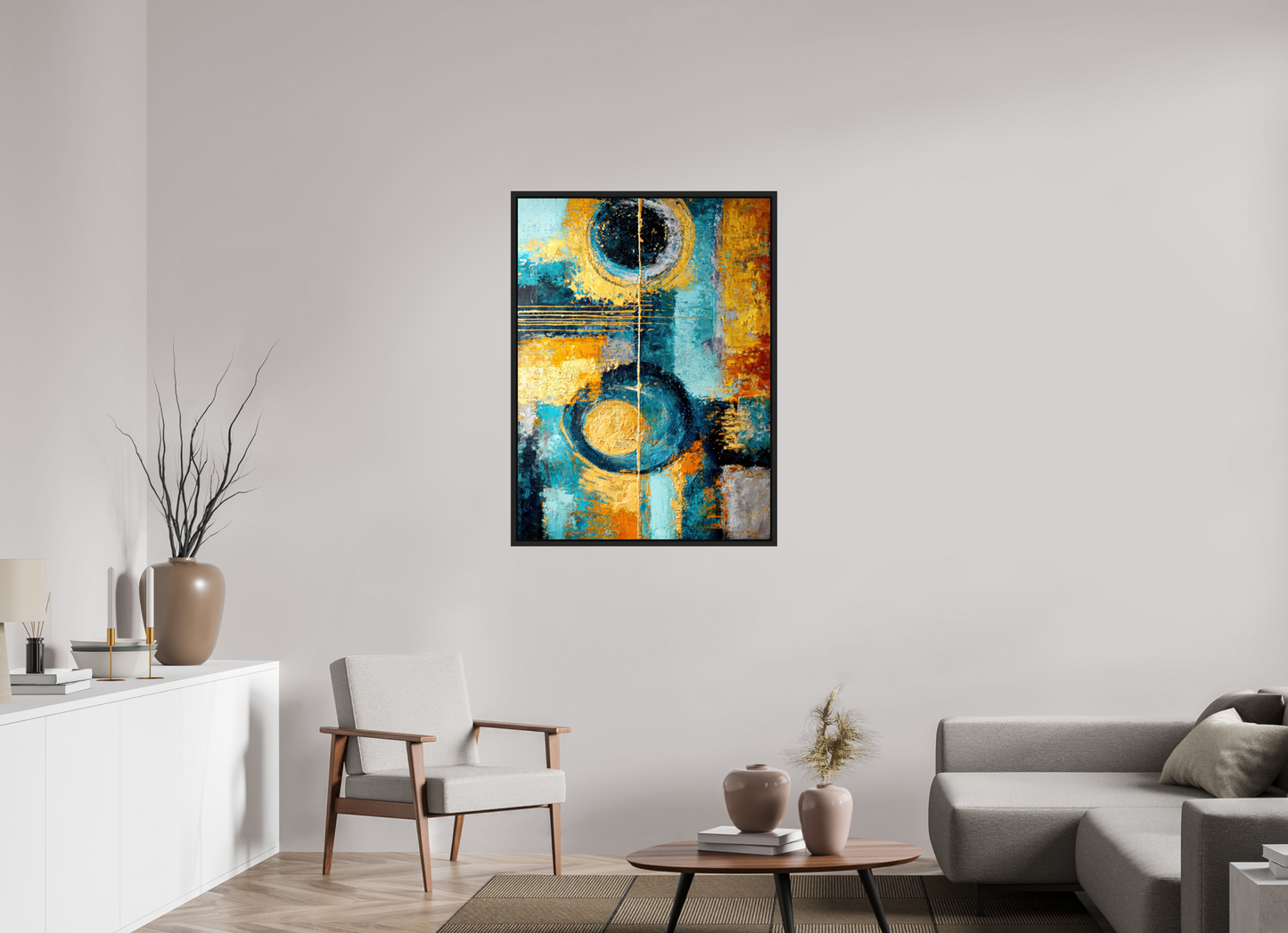 32 x 43.3″, Fine Art Print on Aluminum Dibond with Boarder Abstract Gold Paint