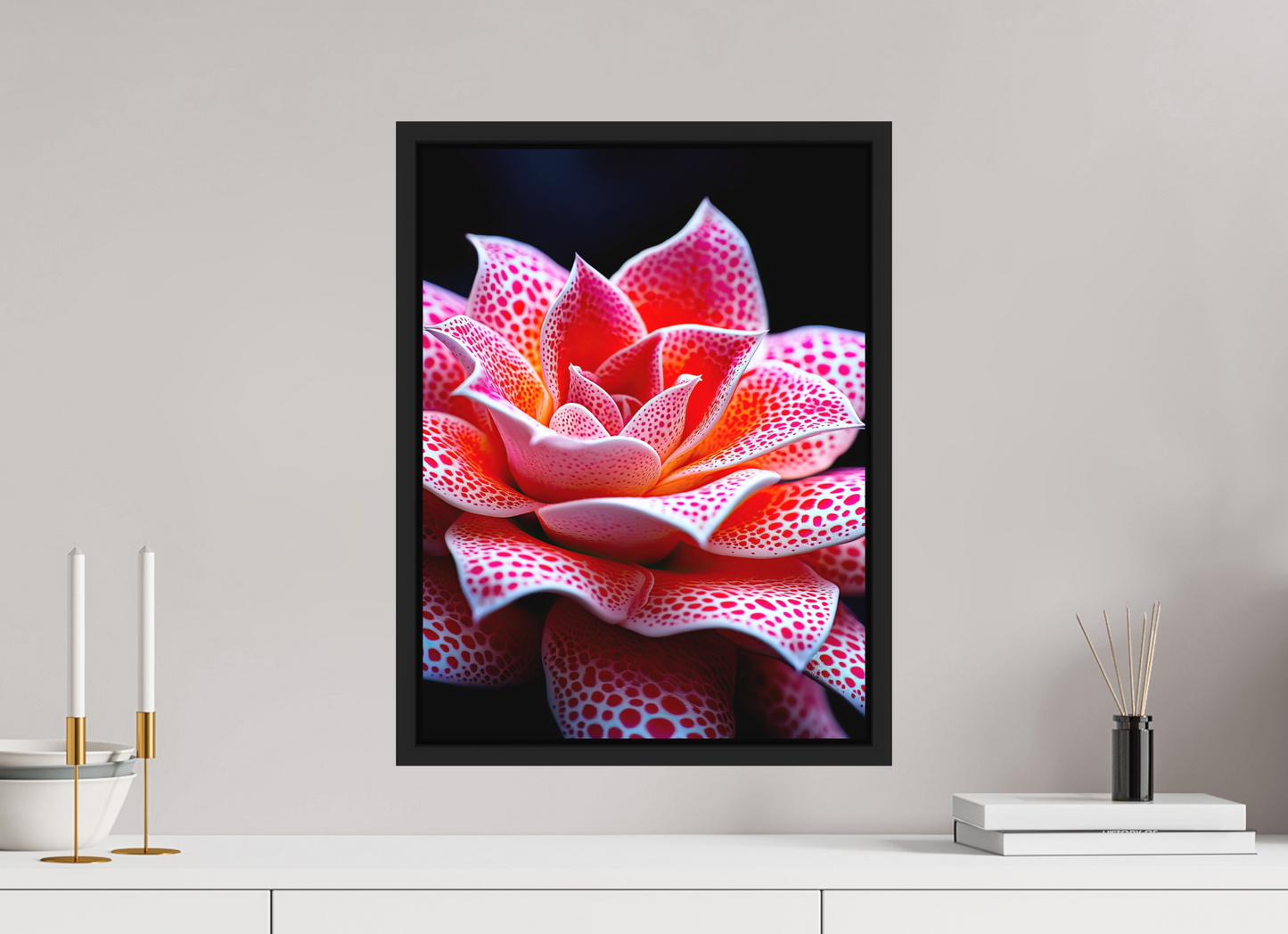 15 x 20″, Photo Print on Aluminum Backing with boarder Red Dot Flower