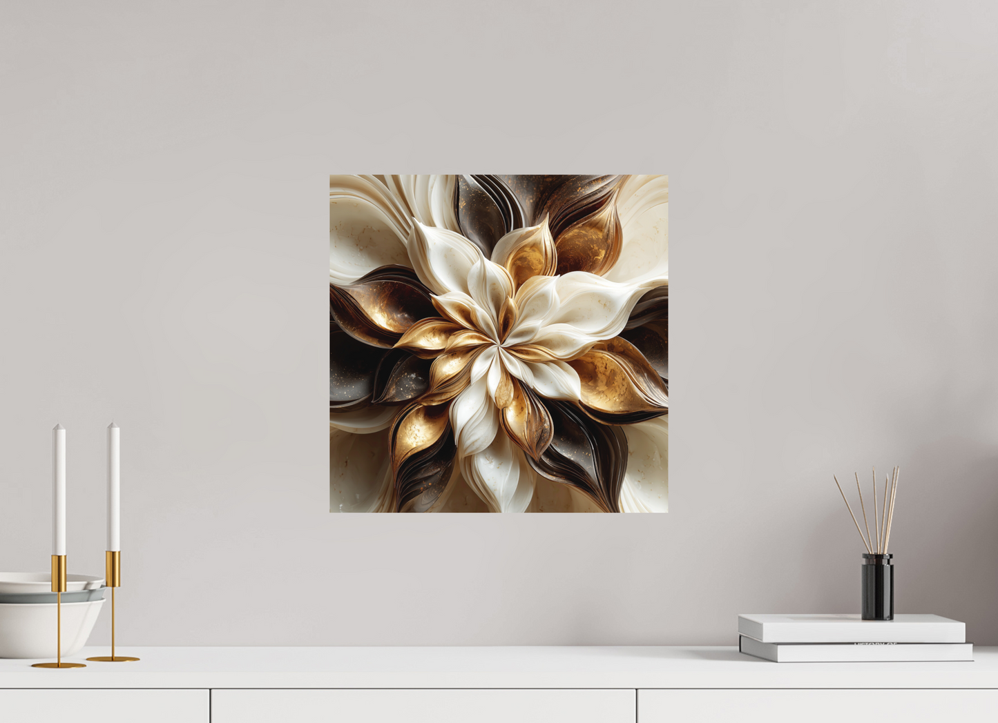 15 x 15″, Photo Print on Aluminum Backing Coffee Marble Flower