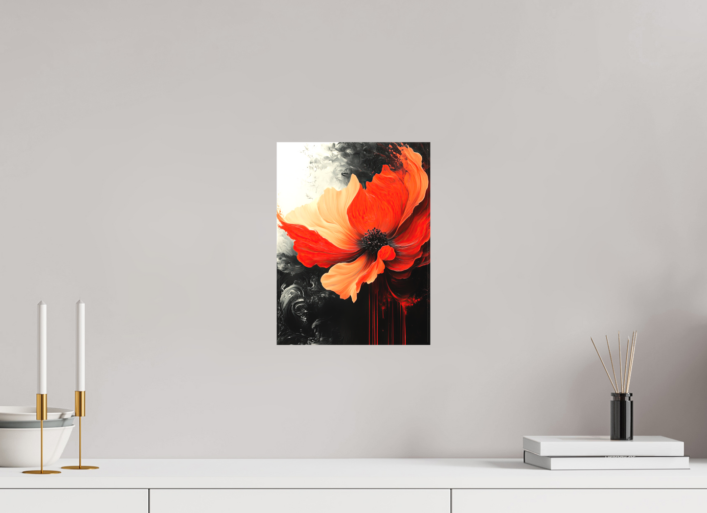 9 x 12″, Textile on Canvas Red Flower