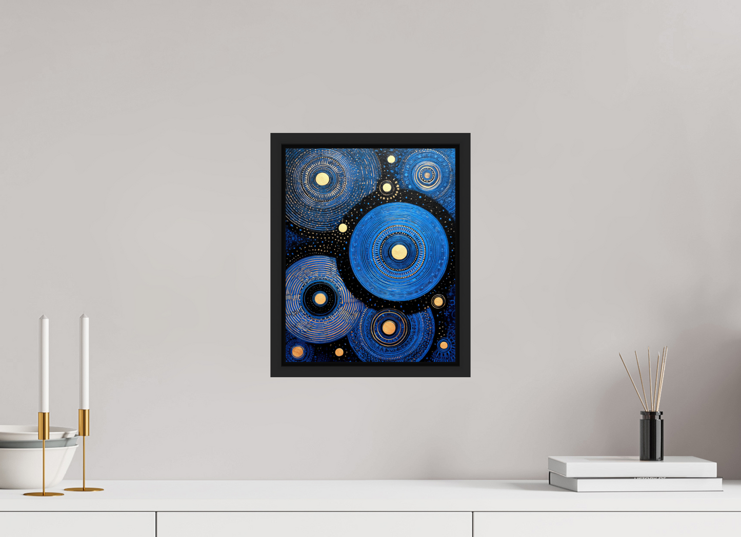 10 x 12.6″, Fine Art Print on Aluminum Dibond with Boarder Blue Circles