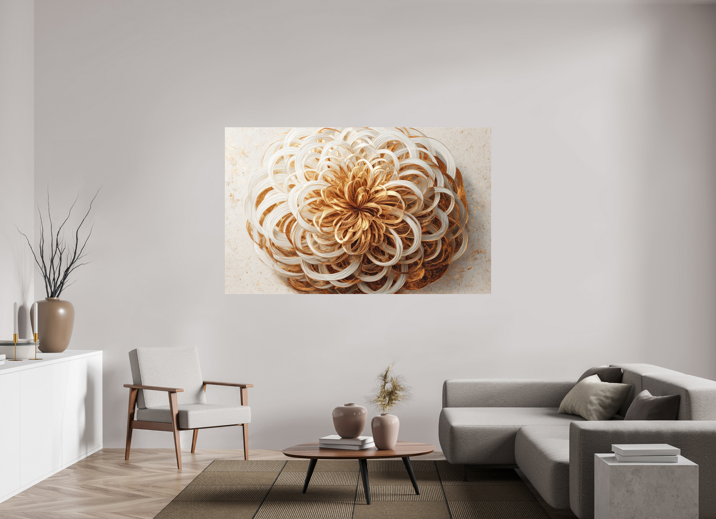 75 x 47″, Photo Print on Aluminum Backing Abstract Gold Flower
