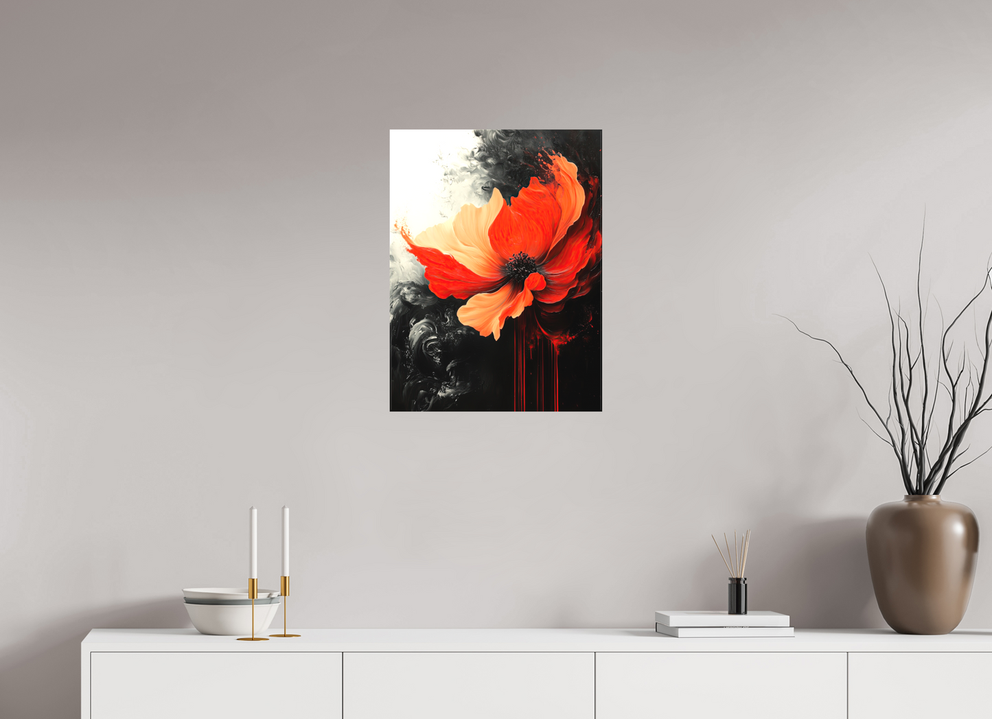 18 x 24″, Textile on Canvas Red Flower