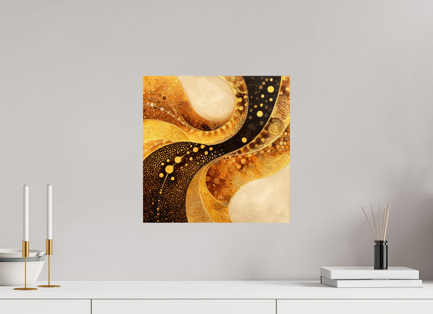 15 x 15″, Fine Art Print On Aluminum Dibond Gold Texture Swirl