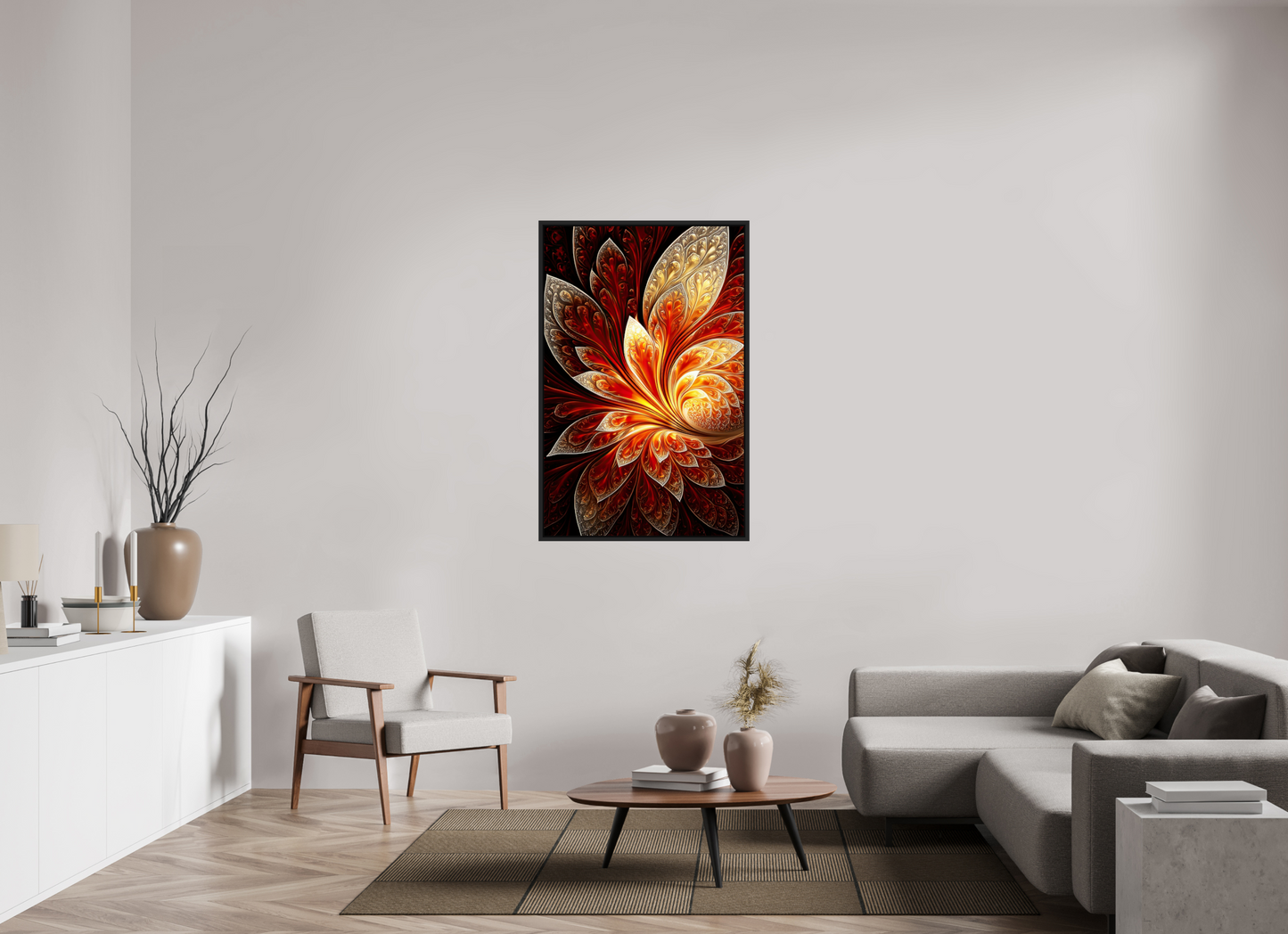 32 x 49.6″, Fine Art Print on Aluminum Dibond with Boarder Abstract Fire Flower