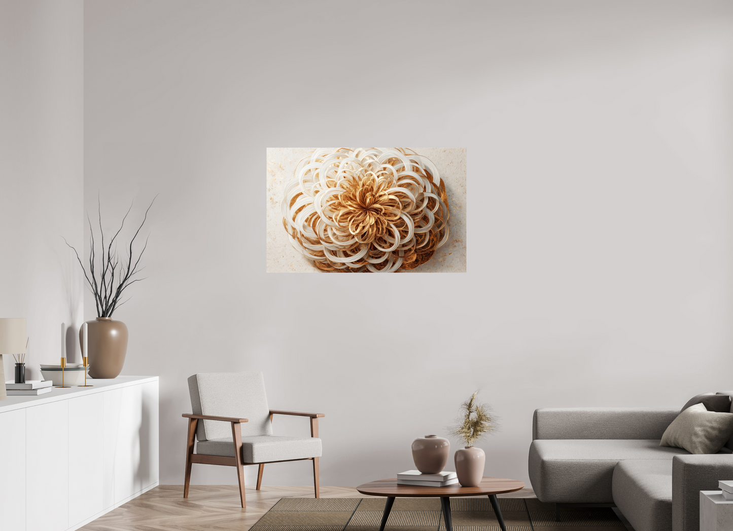44.7 x 28″, Fine Art Print On Aluminum Dibond Abstract Gold Flower