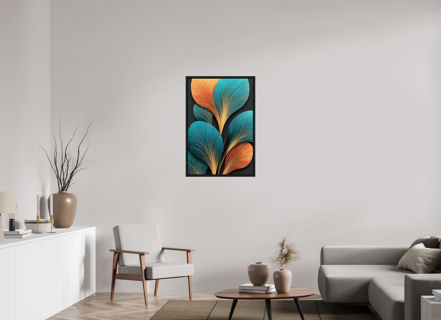 24 x 35.5″, Fine Art Print on Aluminum Dibond with Boarder Art Deco Flowers