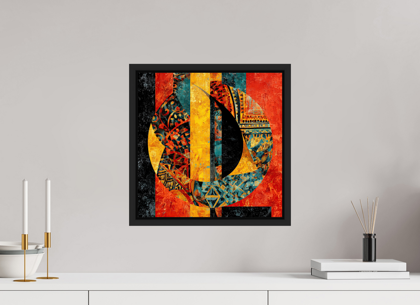 15 x 15″, Fine Art Print on Aluminum Dibond with Boarder Tribal Circle 2